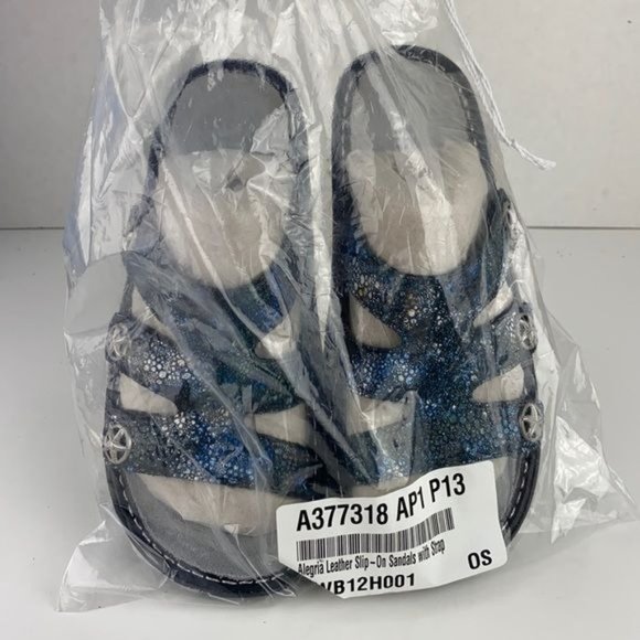 Size EU 38 Alegria Dinah Leather Slip-On Sandals w/ Strap Details - Deep Sea - Picture 9 of 10